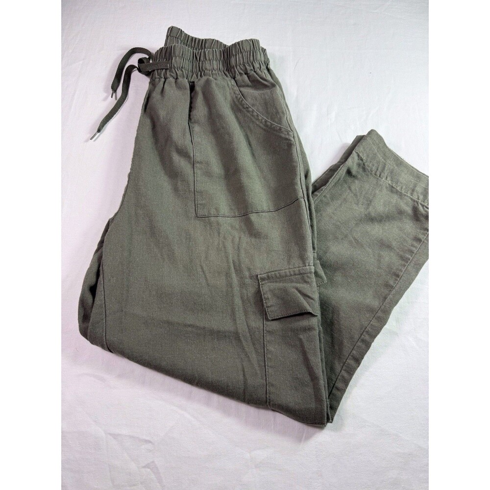 Ci Sono Womens Linen Blend Tie Waist Pull On Pants Green Coastal‎ Beach Sz M